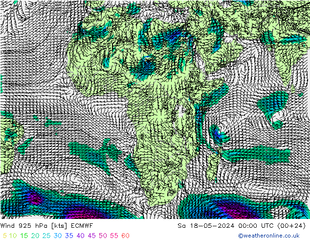 Vento 925 hPa ECMWF sab 18.05.2024 00 UTC