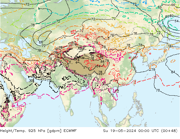 Height/Temp. 925 hPa ECMWF Su 19.05.2024 00 UTC