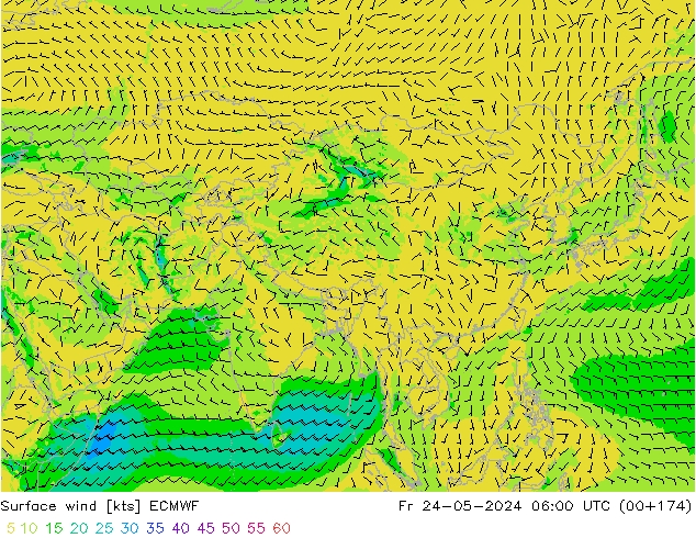 Surface wind ECMWF Pá 24.05.2024 06 UTC