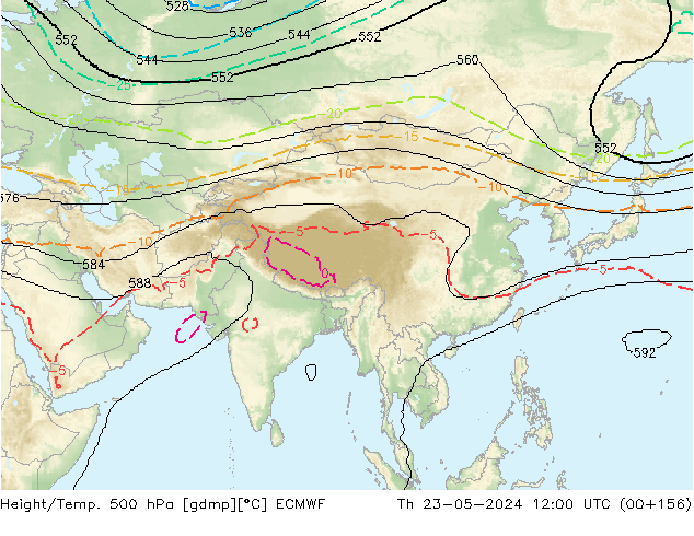 Height/Temp. 500 hPa ECMWF Qui 23.05.2024 12 UTC