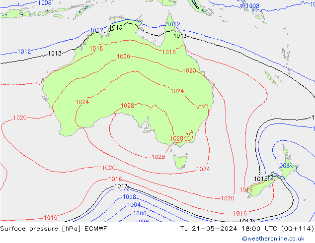 Surface pressure ECMWF Tu 21.05.2024 18 UTC