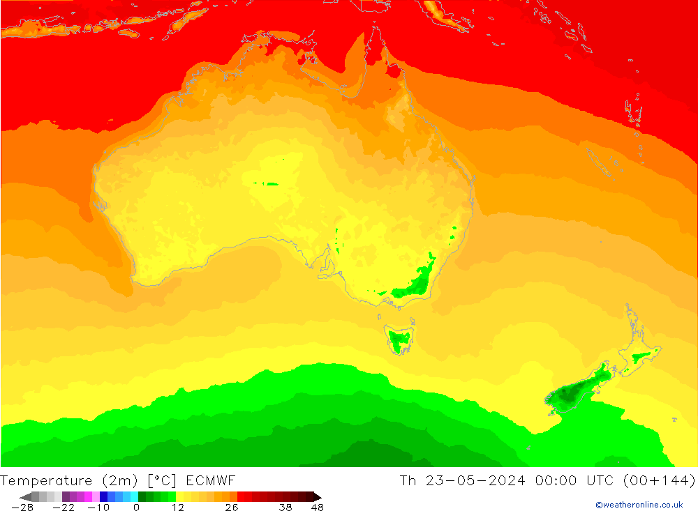 Temperature (2m) ECMWF Th 23.05.2024 00 UTC