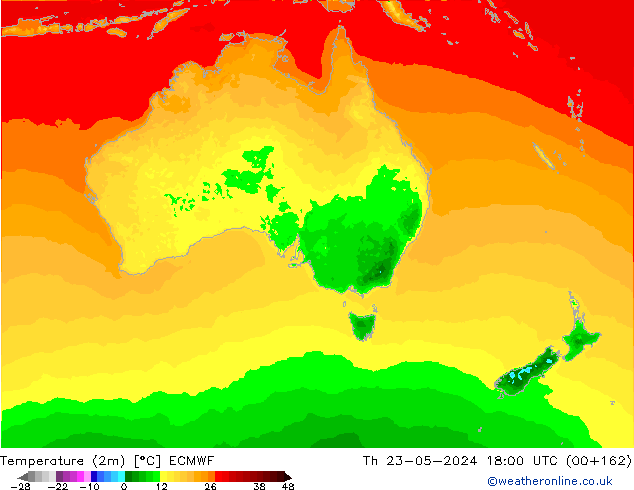 Temperatura (2m) ECMWF jue 23.05.2024 18 UTC