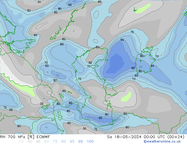 RH 700 hPa ECMWF Sa 18.05.2024 00 UTC