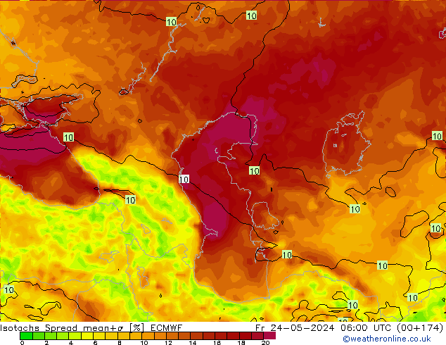 Isotachs Spread ECMWF ven 24.05.2024 06 UTC