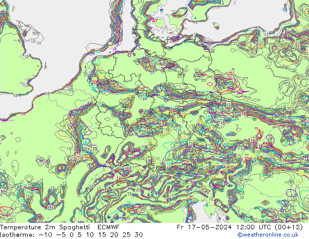 Temperatura 2m Spaghetti ECMWF ven 17.05.2024 12 UTC