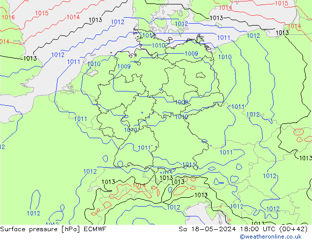 Atmosférický tlak ECMWF So 18.05.2024 18 UTC