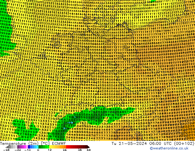 Sıcaklık Haritası (2m) ECMWF Sa 21.05.2024 06 UTC