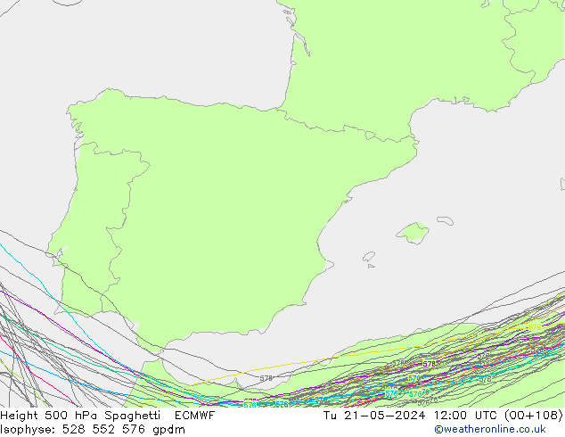 Height 500 hPa Spaghetti ECMWF Di 21.05.2024 12 UTC