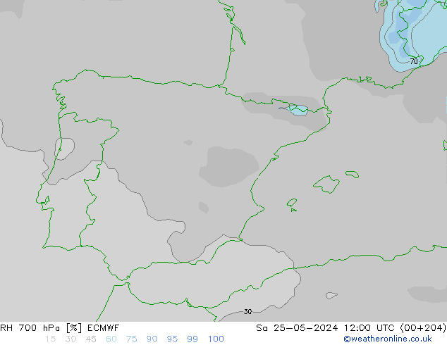 RH 700 hPa ECMWF Sa 25.05.2024 12 UTC