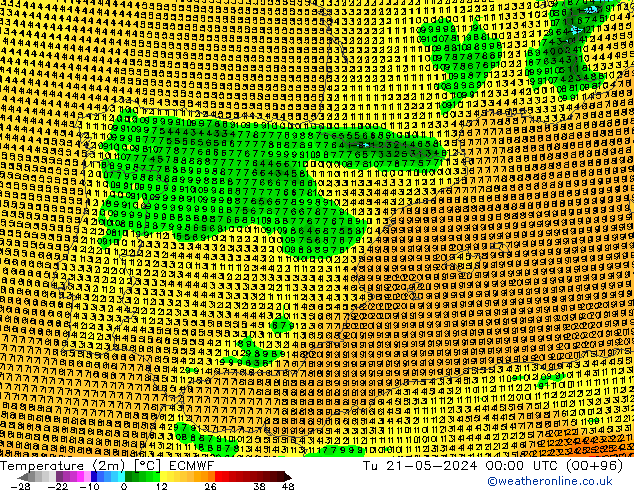 Temperature (2m) ECMWF Út 21.05.2024 00 UTC