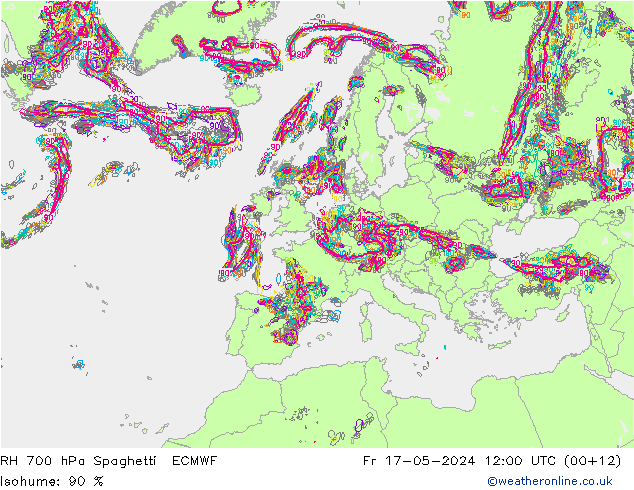 Humedad rel. 700hPa Spaghetti ECMWF vie 17.05.2024 12 UTC