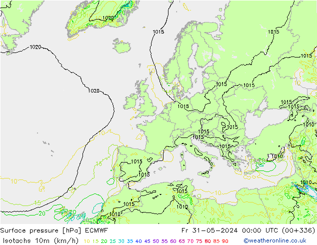 Isotachs (kph) ECMWF Sex 31.05.2024 00 UTC