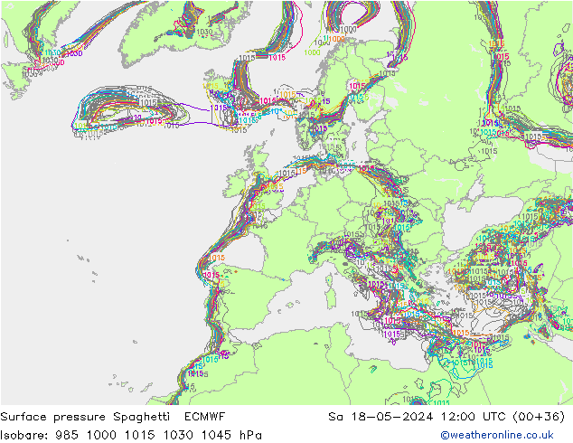 Bodendruck Spaghetti ECMWF Sa 18.05.2024 12 UTC