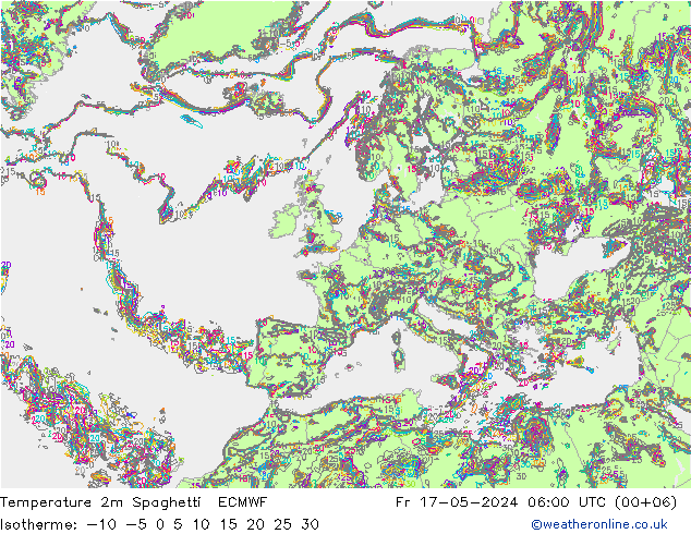 Temperature 2m Spaghetti ECMWF Fr 17.05.2024 06 UTC