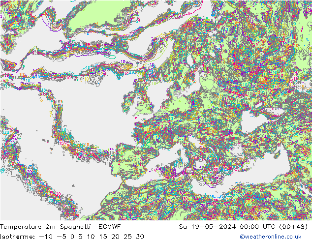 карта температуры Spaghetti ECMWF Вс 19.05.2024 00 UTC
