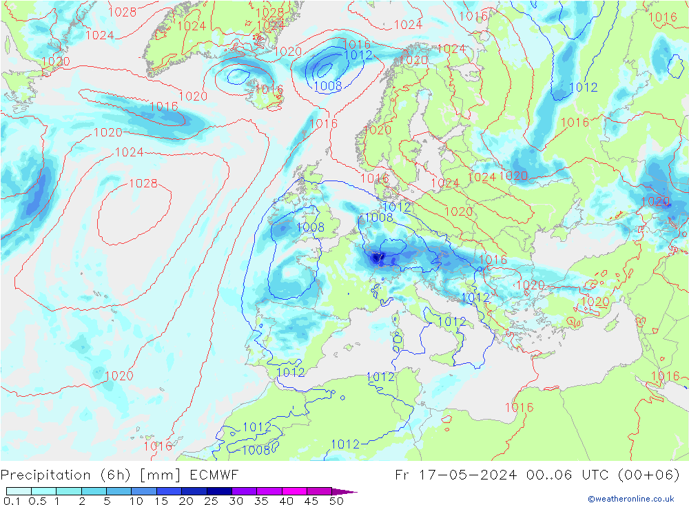 Nied. akkumuliert (6Std) ECMWF Fr 17.05.2024 06 UTC