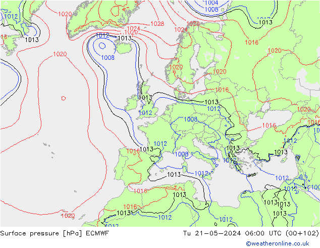 Luchtdruk (Grond) ECMWF di 21.05.2024 06 UTC