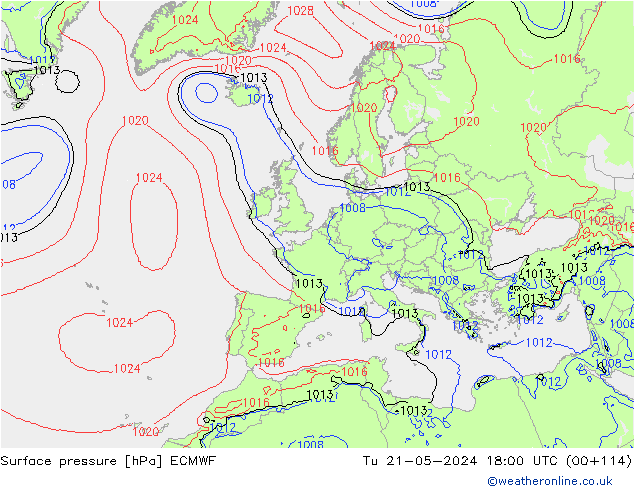Bodendruck ECMWF Di 21.05.2024 18 UTC