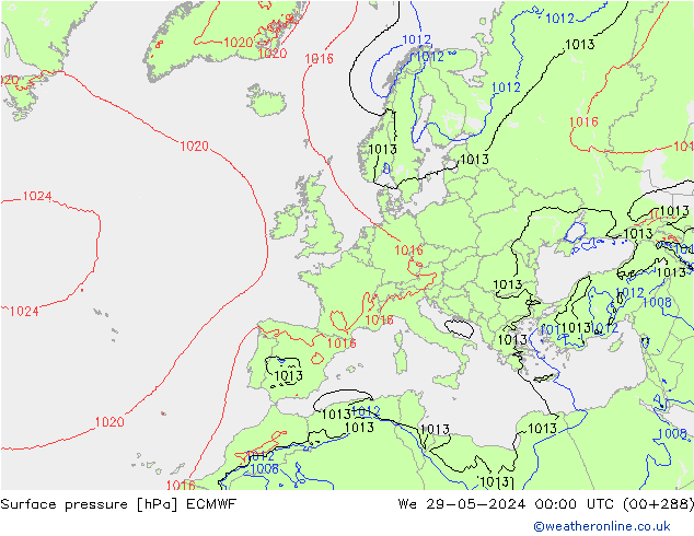 Luchtdruk (Grond) ECMWF wo 29.05.2024 00 UTC