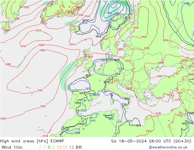 Windvelden ECMWF za 18.05.2024 06 UTC