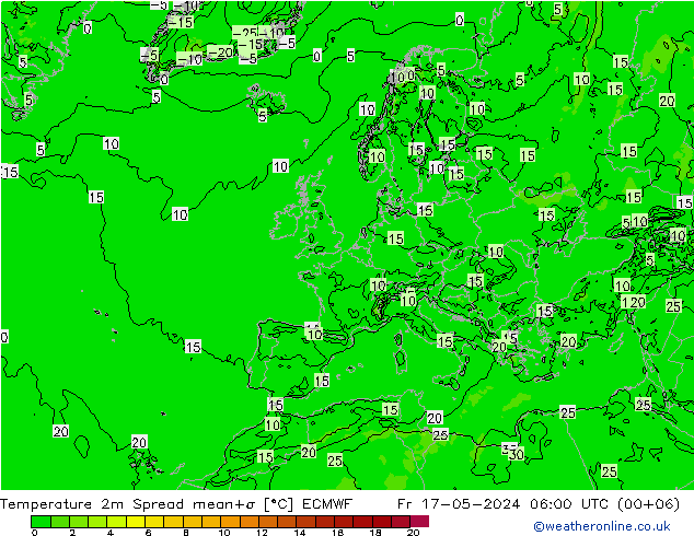 Temperature 2m Spread ECMWF Fr 17.05.2024 06 UTC