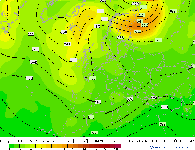 500 hPa Yüksekliği Spread ECMWF Sa 21.05.2024 18 UTC