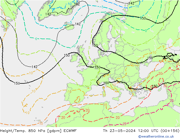 Height/Temp. 850 hPa ECMWF Čt 23.05.2024 12 UTC