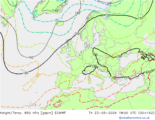 Height/Temp. 850 hPa ECMWF czw. 23.05.2024 18 UTC