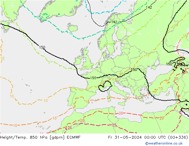 Height/Temp. 850 hPa ECMWF Sex 31.05.2024 00 UTC