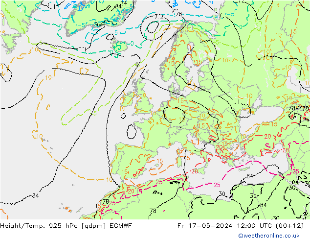 Yükseklik/Sıc. 925 hPa ECMWF Cu 17.05.2024 12 UTC