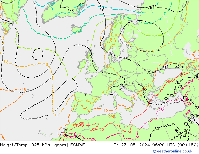 Height/Temp. 925 hPa ECMWF Čt 23.05.2024 06 UTC