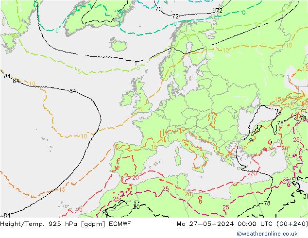 Height/Temp. 925 hPa ECMWF Mo 27.05.2024 00 UTC