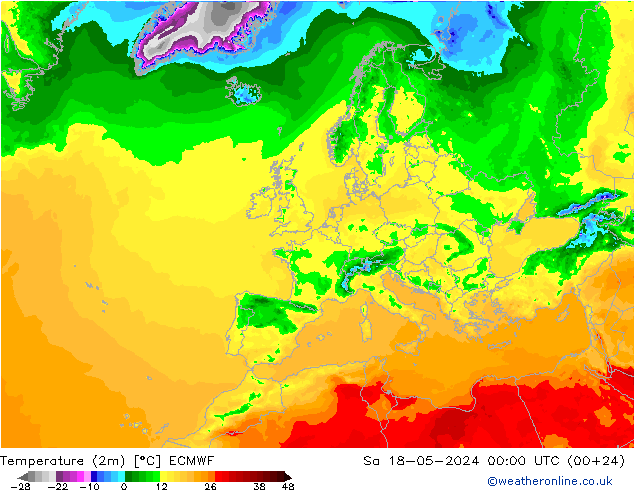 Temperatura (2m) ECMWF Sáb 18.05.2024 00 UTC