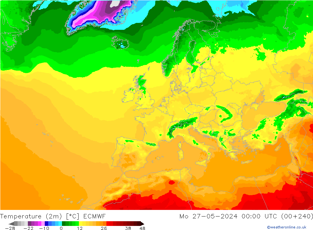 Temperature (2m) ECMWF Mo 27.05.2024 00 UTC