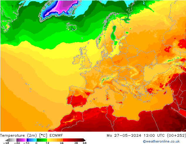 карта температуры ECMWF пн 27.05.2024 12 UTC