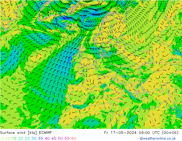 Surface wind ECMWF Fr 17.05.2024 06 UTC