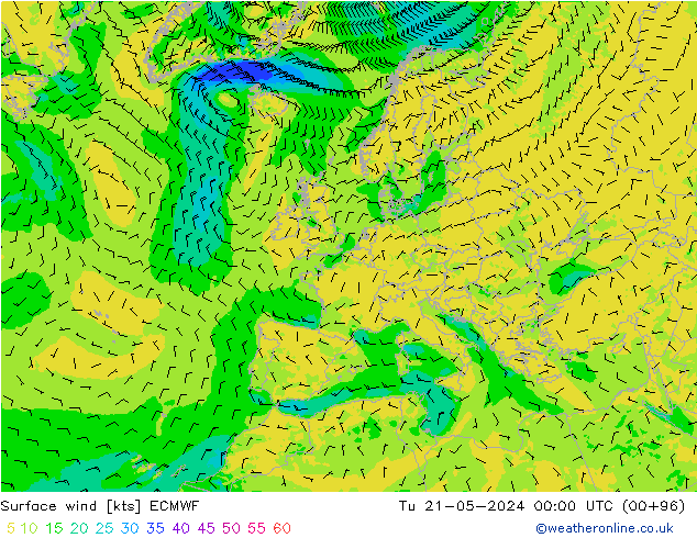 Vento 10 m ECMWF Ter 21.05.2024 00 UTC