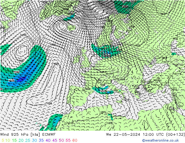Wind 925 hPa ECMWF St 22.05.2024 12 UTC