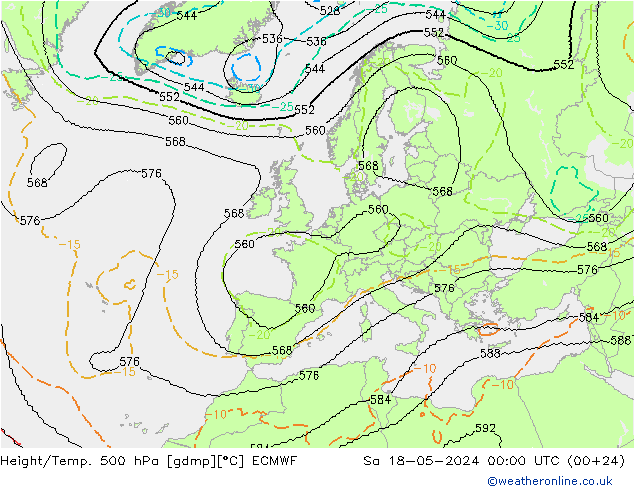 Yükseklik/Sıc. 500 hPa ECMWF Cts 18.05.2024 00 UTC