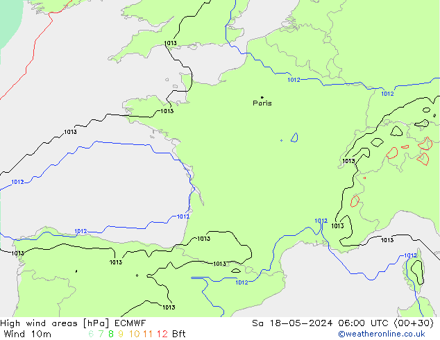 High wind areas ECMWF sab 18.05.2024 06 UTC