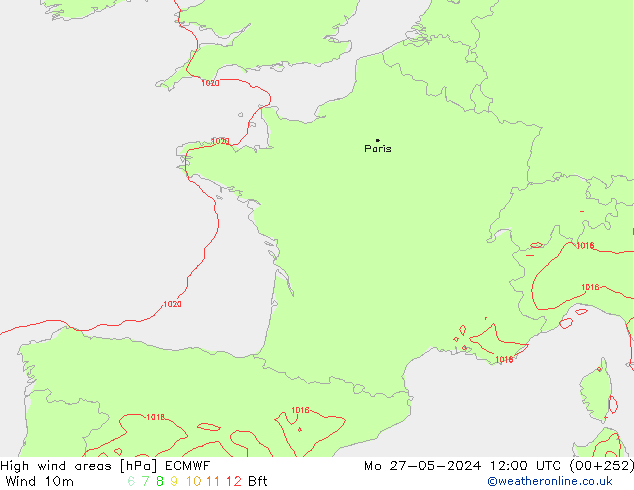 Izotacha ECMWF pon. 27.05.2024 12 UTC