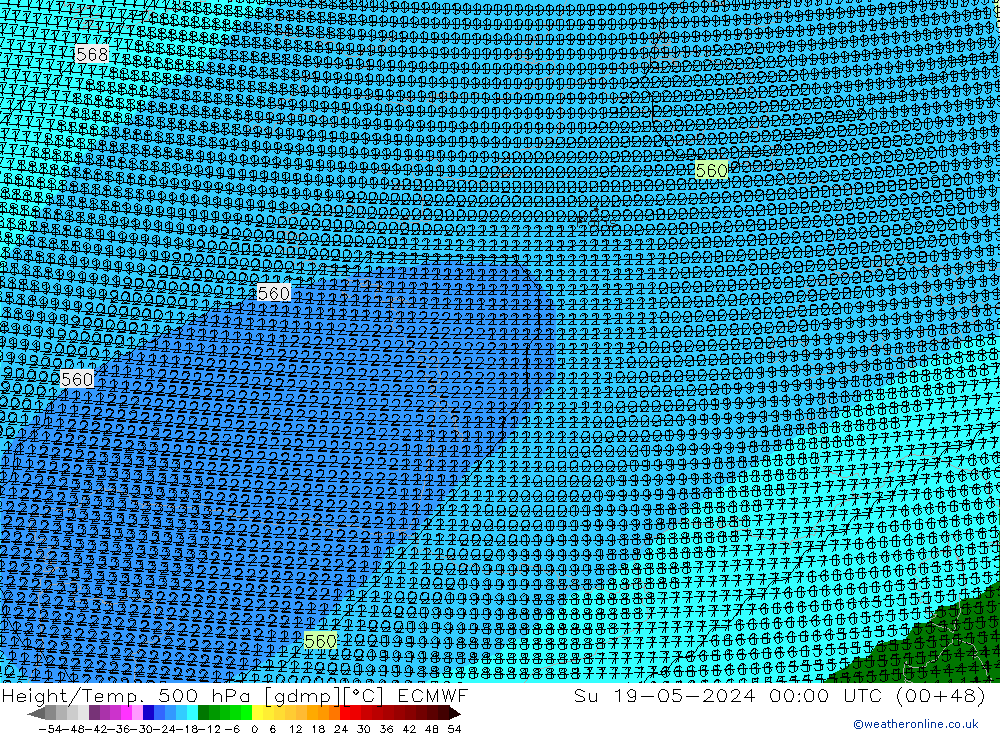 Height/Temp. 500 hPa ECMWF Dom 19.05.2024 00 UTC