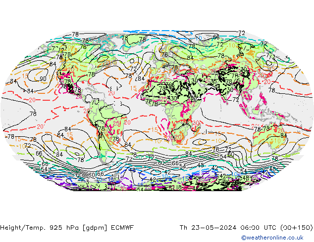 Height/Temp. 925 hPa ECMWF Do 23.05.2024 06 UTC