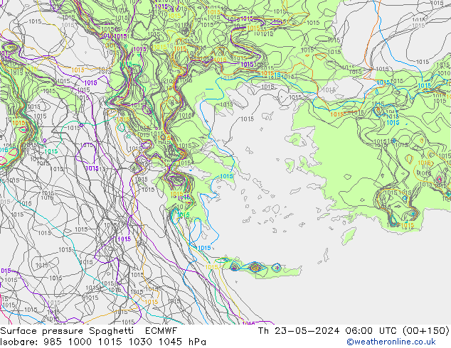 Atmosférický tlak Spaghetti ECMWF Čt 23.05.2024 06 UTC