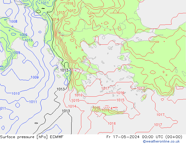 Pressione al suolo ECMWF ven 17.05.2024 00 UTC