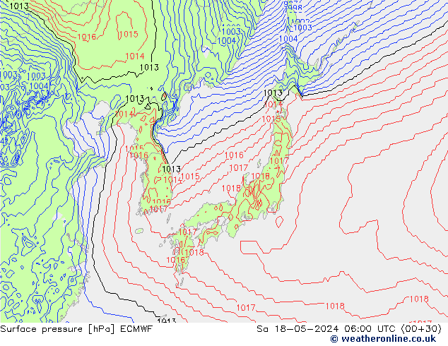 Surface pressure ECMWF Sa 18.05.2024 06 UTC