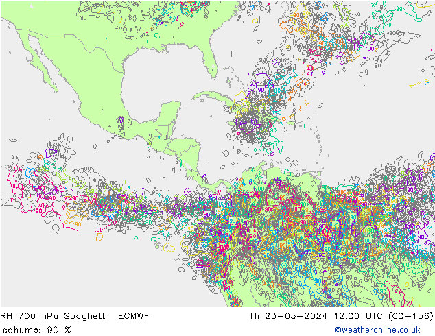 RH 700 hPa Spaghetti ECMWF  23.05.2024 12 UTC