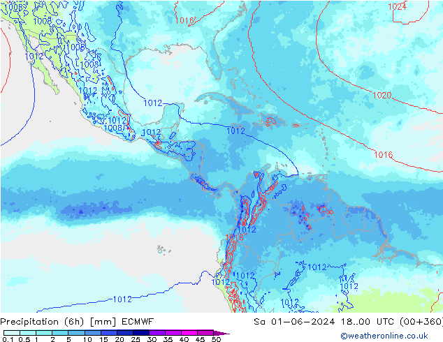 Precipitation (6h) ECMWF So 01.06.2024 00 UTC