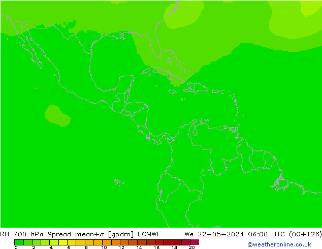 Humidité rel. 700 hPa Spread ECMWF mer 22.05.2024 06 UTC